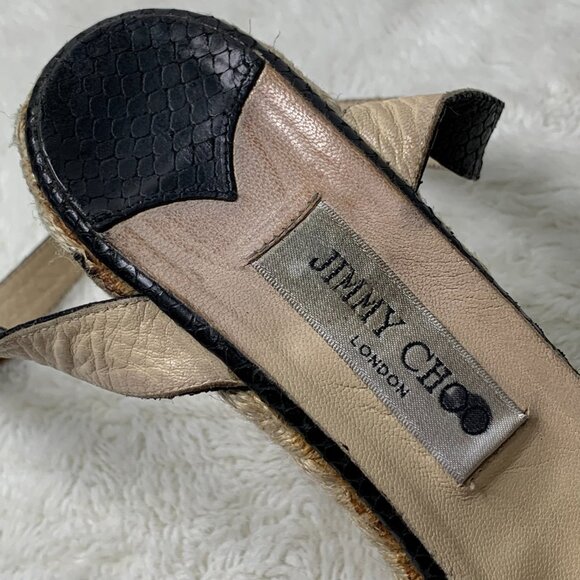 Jimmy Choo Women's Phoenix Black Embossed Straw Espadrille Wedges Size 42 - Picture 11 of 11